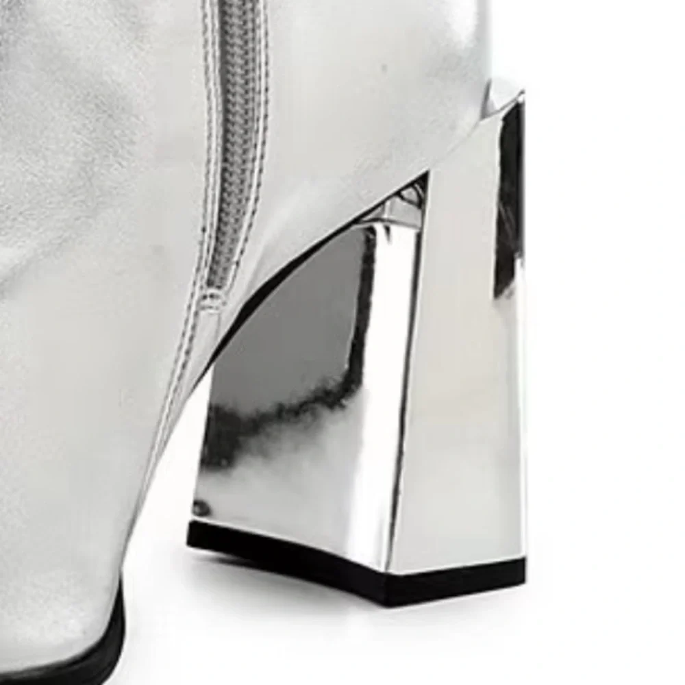 Gianni Bini Silver Metallic Block Heel Ankle Boots - Picture 15 of 15